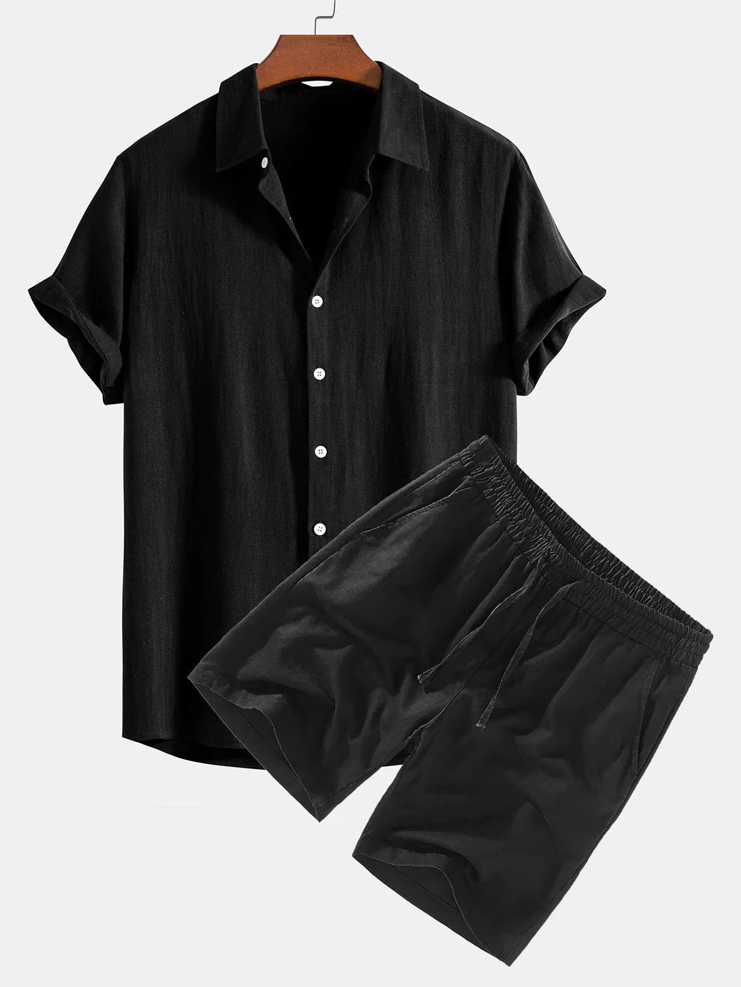 Chemise Boutonnée en Lin Mélangé & Short à Cordon en Lin