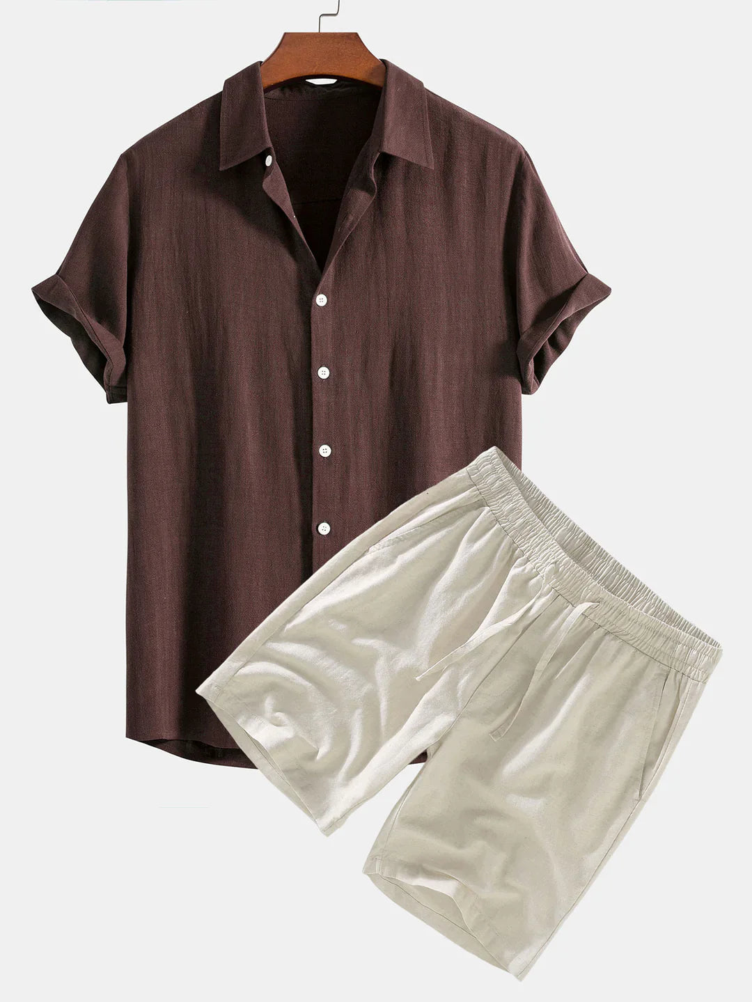 Chemise Boutonnée en Lin Mélangé & Short à Cordon en Lin