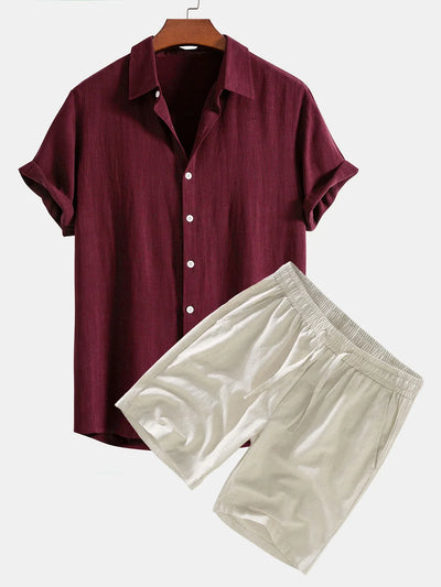 Chemise Boutonnée en Lin Mélangé & Short à Cordon en Lin