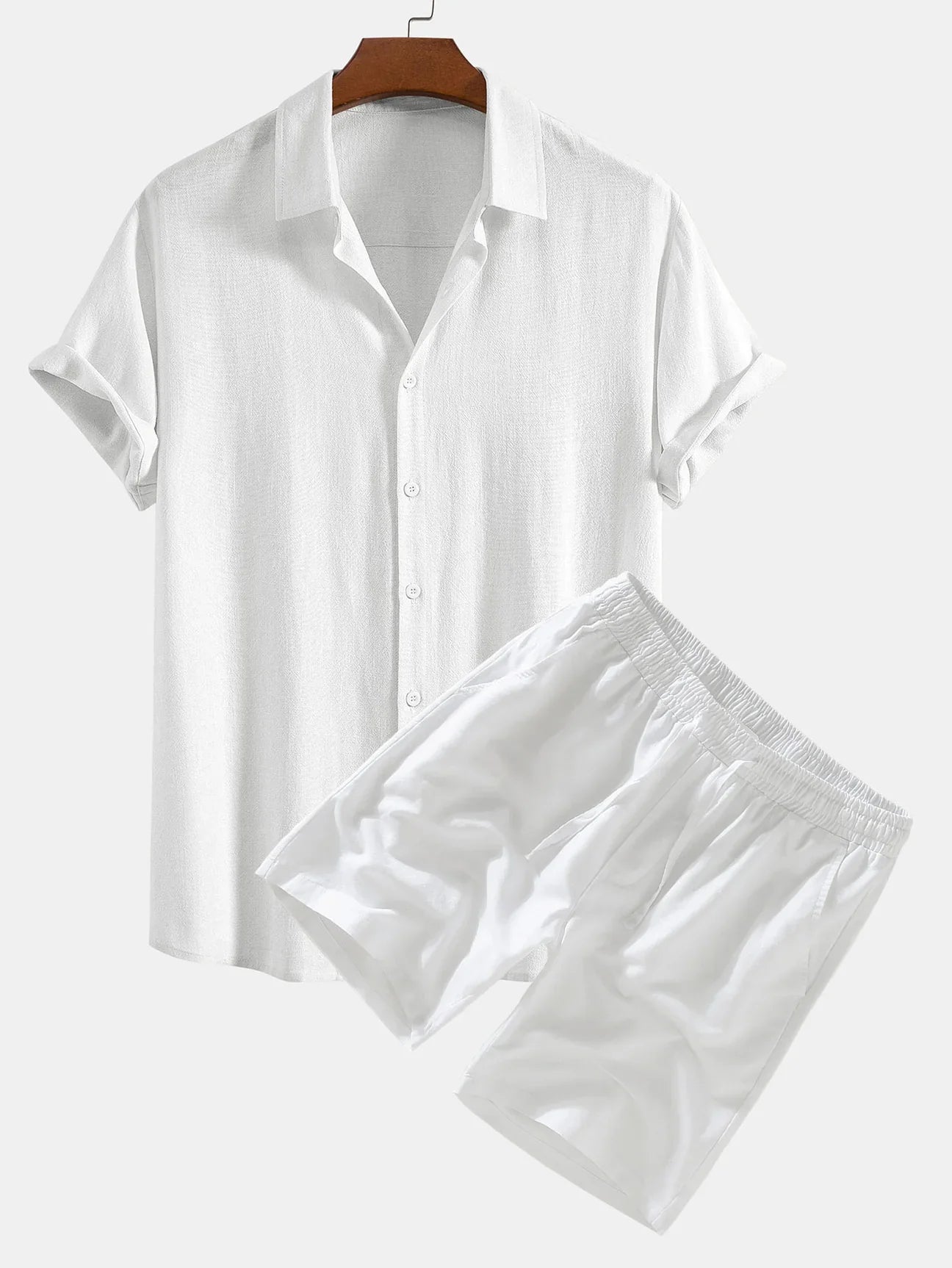 Chemise Boutonnée en Lin Mélangé & Short à Cordon en Lin